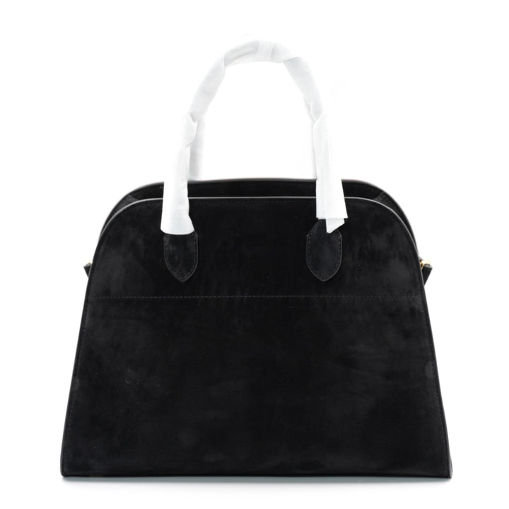 The Row Soft Margaux 12 Top Handle Bag in Black Suede with Gold Hardware - Gemaee  UAE