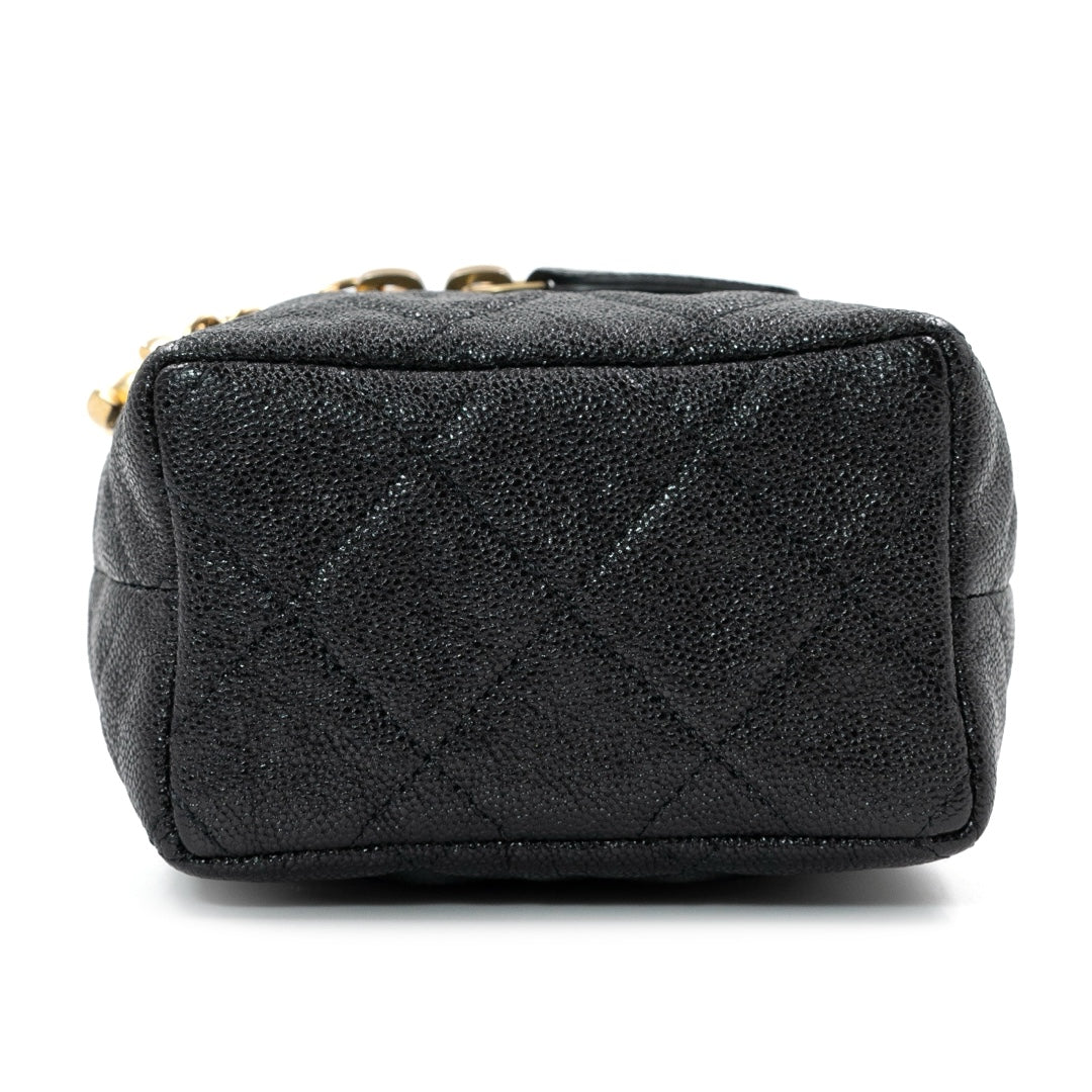 Chanel Mini Vanity Case with Chain in Black Quilted Caviar Leather with Gold Hardware - Gemaee  UAE