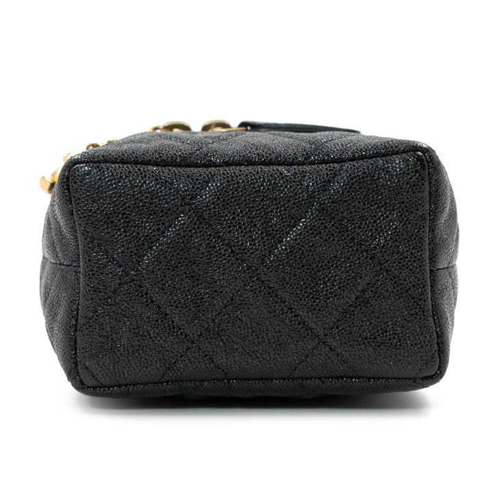 Chanel Mini Vanity Case with Chain in Black Quilted Caviar Leather with Gold Hardware - Gemaee  UAE