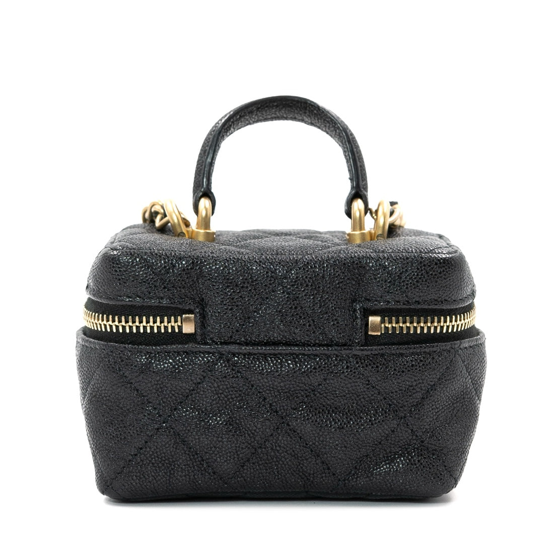 Chanel Mini Vanity Case with Chain in Black Quilted Caviar Leather with Gold Hardware - Gemaee  UAE