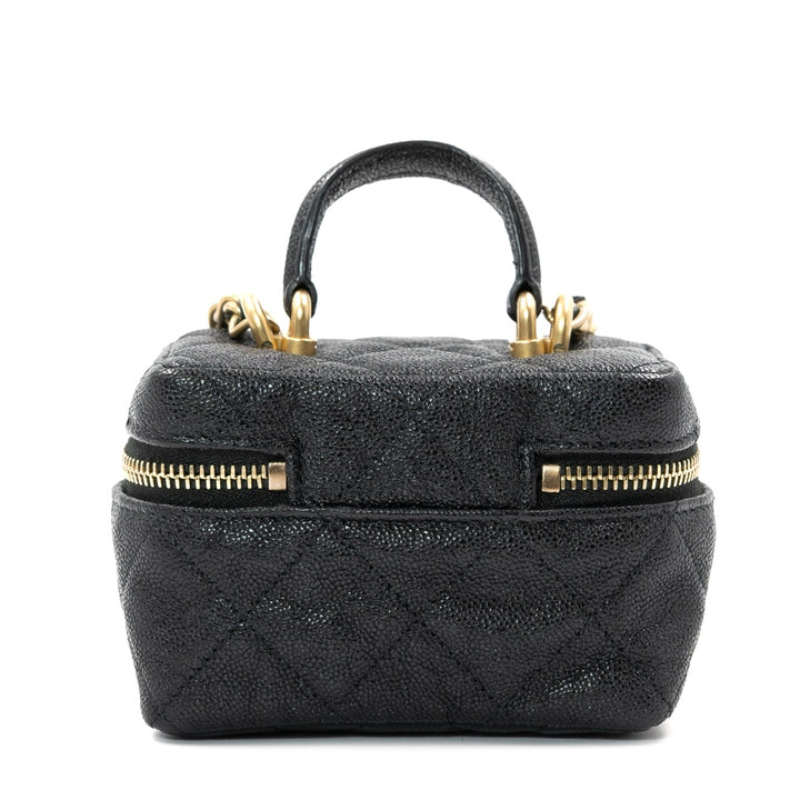 Chanel Mini Vanity Case with Chain in Black Quilted Caviar Leather with Gold Hardware - Gemaee  UAE