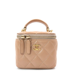 Chanel Mini Vanity Case with Chain in Beige Lambskin Leather with Gold Hardware