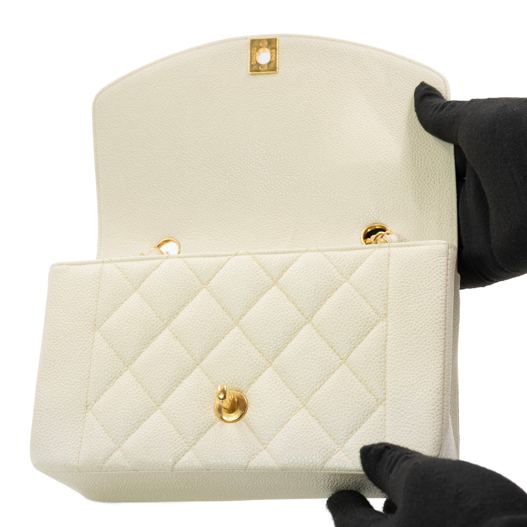 Chanel Vintage Small Diana Flap Bag in Ivory Quilted Caviar Leather with Gold Hardware - Gemaee  UAE