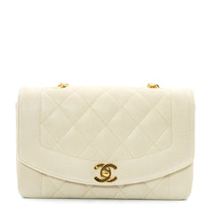 Chanel Vintage Small Diana Flap Bag in Ivory Quilted Caviar Leather with Gold Hardware