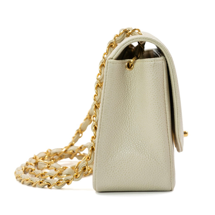 Chanel Vintage Small Diana Flap Bag in Ivory Quilted Caviar Leather with Gold Hardware - Gemaee  UAE