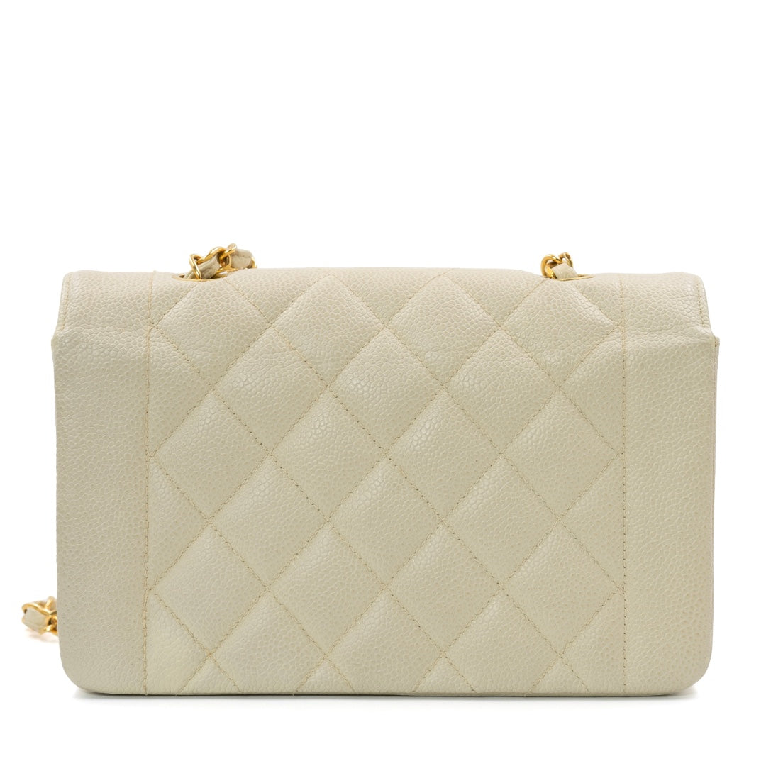 Chanel Vintage Small Diana Flap Bag in Ivory Quilted Caviar Leather with Gold Hardware - Gemaee  UAE