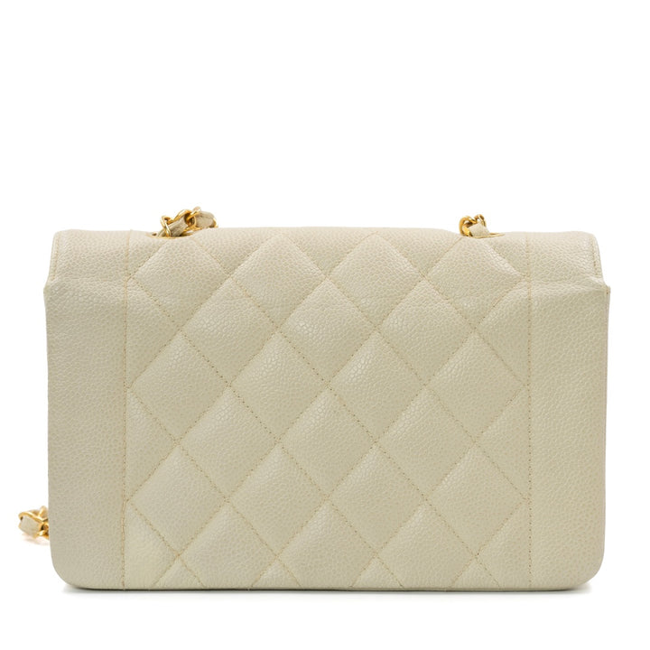 Chanel Vintage Small Diana Flap Bag in Ivory Quilted Caviar Leather with Gold Hardware - Gemaee  UAE