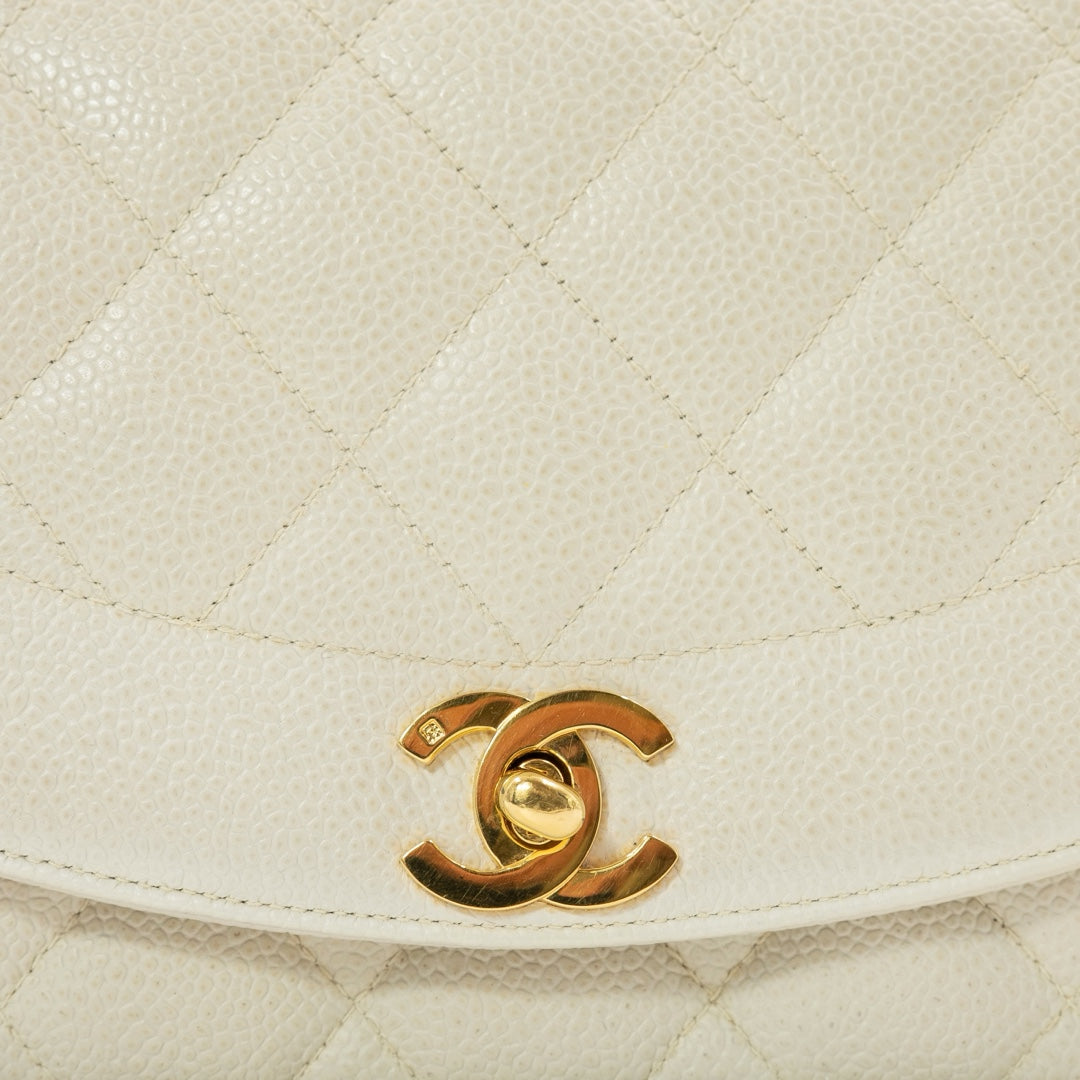 Chanel Vintage Small Diana Flap Bag in Ivory Quilted Caviar Leather with Gold Hardware - Gemaee  UAE