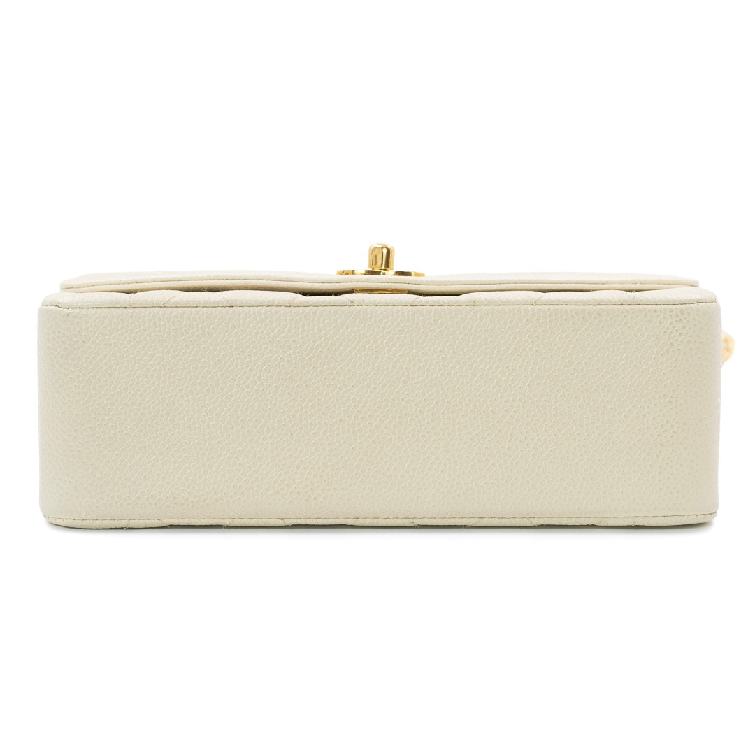 Chanel Vintage Small Diana Flap Bag in Ivory Quilted Caviar Leather with Gold Hardware - Gemaee  UAE