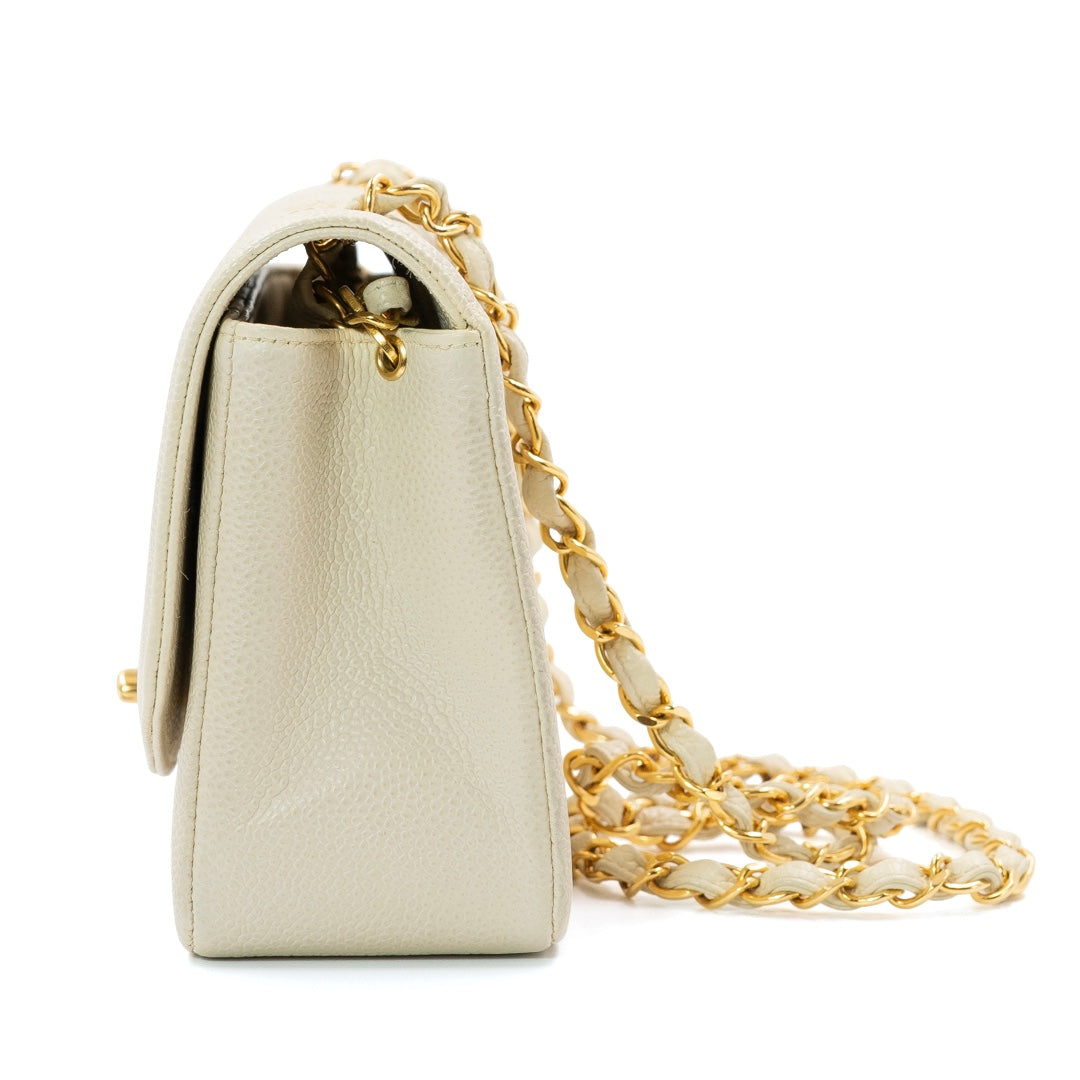 Chanel Vintage Small Diana Flap Bag in Ivory Quilted Caviar Leather with Gold Hardware - Gemaee  UAE