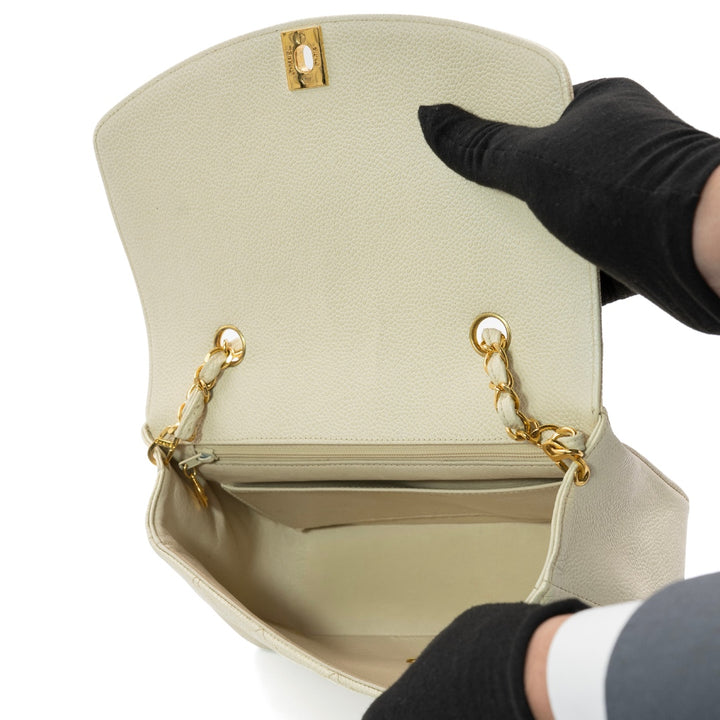 Chanel Vintage Small Diana Flap Bag in Ivory Quilted Caviar Leather with Gold Hardware - Gemaee  UAE
