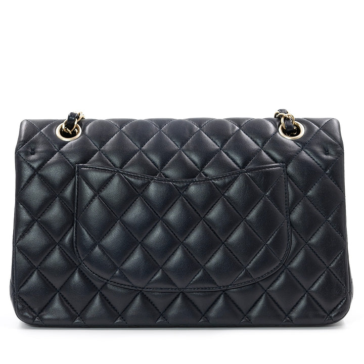Chanel Medium Classic Double Flap Bag in Navy Blue Lambskin Leather with Gold Hardware - Gemaee  UAE