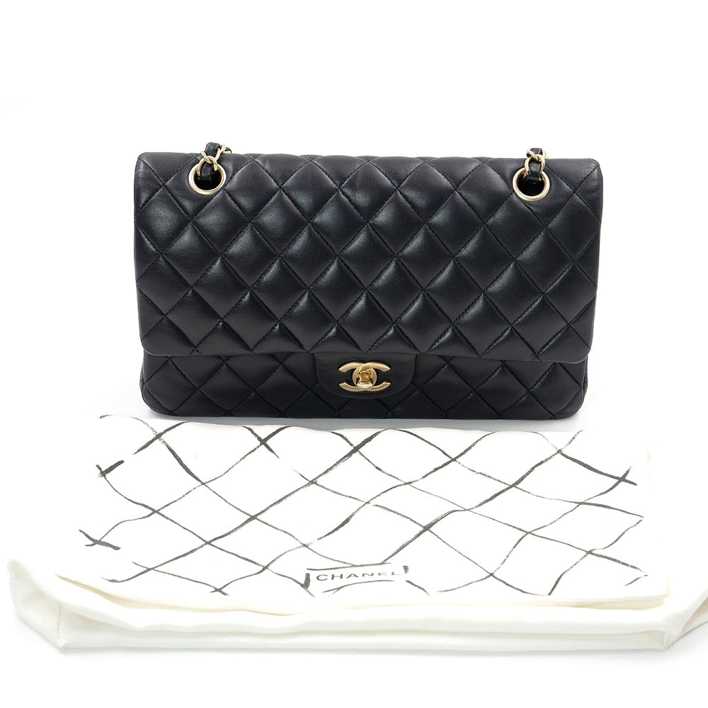 Chanel Medium Classic Double Flap Bag in Navy Blue Lambskin Leather with Gold Hardware - Gemaee  UAE
