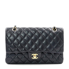 Chanel Medium Classic Double Flap Bag in Navy Blue Lambskin Leather with Gold Hardware