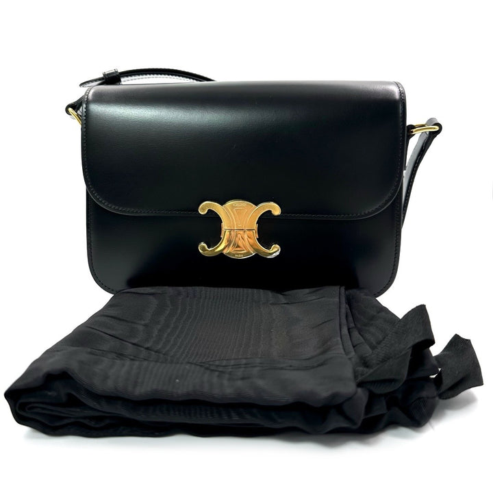 Céline Classique Sized Triomphe Bag in Shiny Calfskin Leather with Gold Hardware