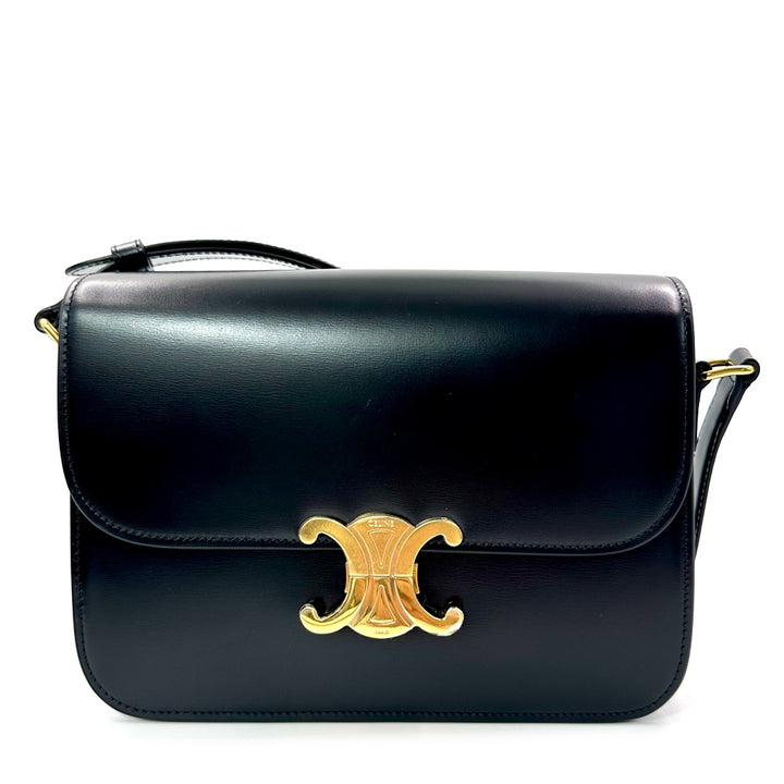 Céline Classique Sized Triomphe Bag in Shiny Calfskin Leather with Gold Hardware