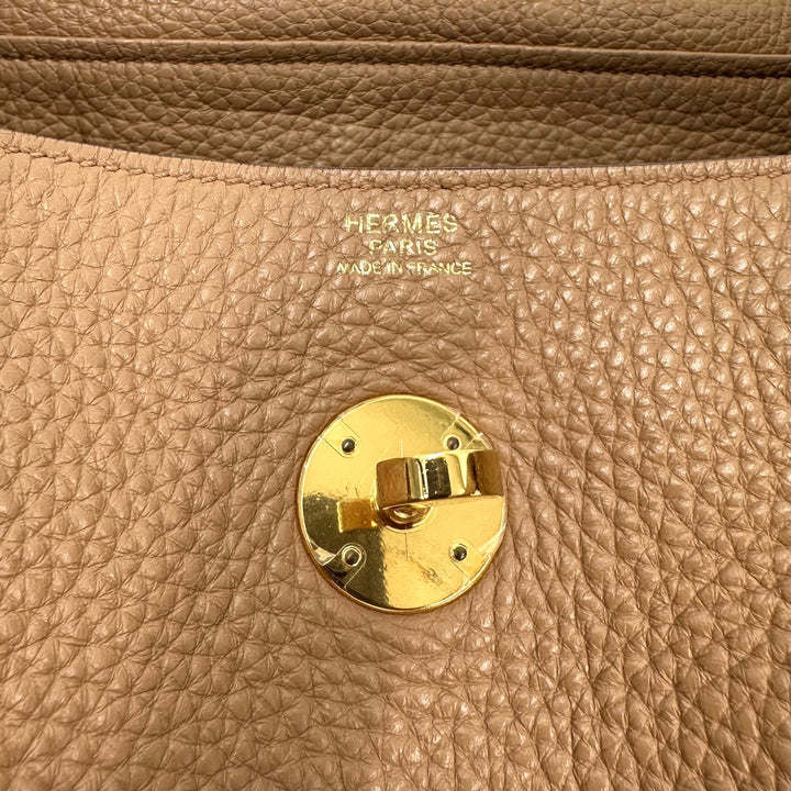 Hermès Lindy 30 in Argile color Clemence Leather with Gold Hardware Handbag