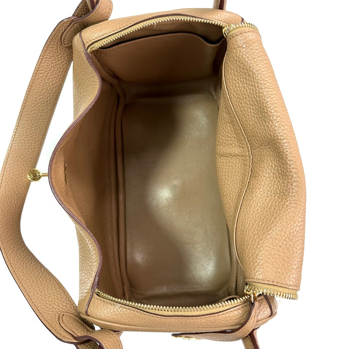 Hermès Lindy 30 in Argile color Clemence Leather with Gold Hardware Handbag