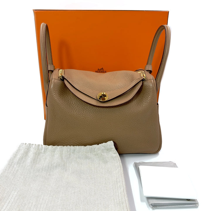 Hermès Lindy 30 in Argile color Clemence Leather with Gold Hardware Handbag