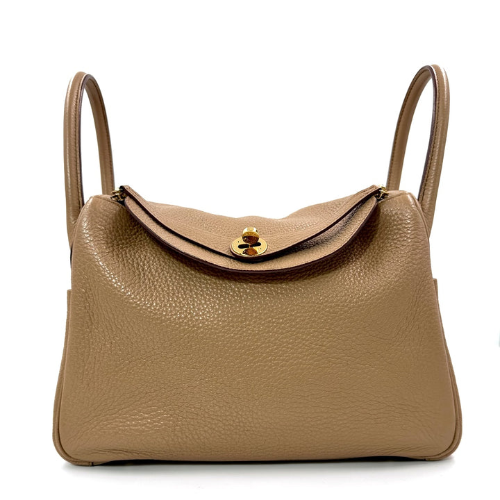Hermès Lindy 30 in Argile color Clemence Leather with Gold Hardware Handbag