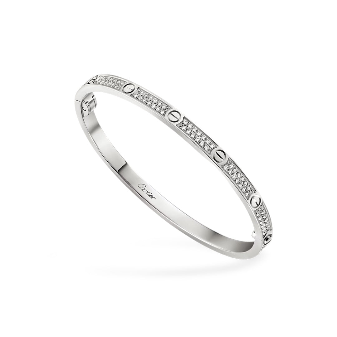 Cartier Love Bracelet Small Model Pavé in 18K White Gold with Diamonds - Gemaee  UAE