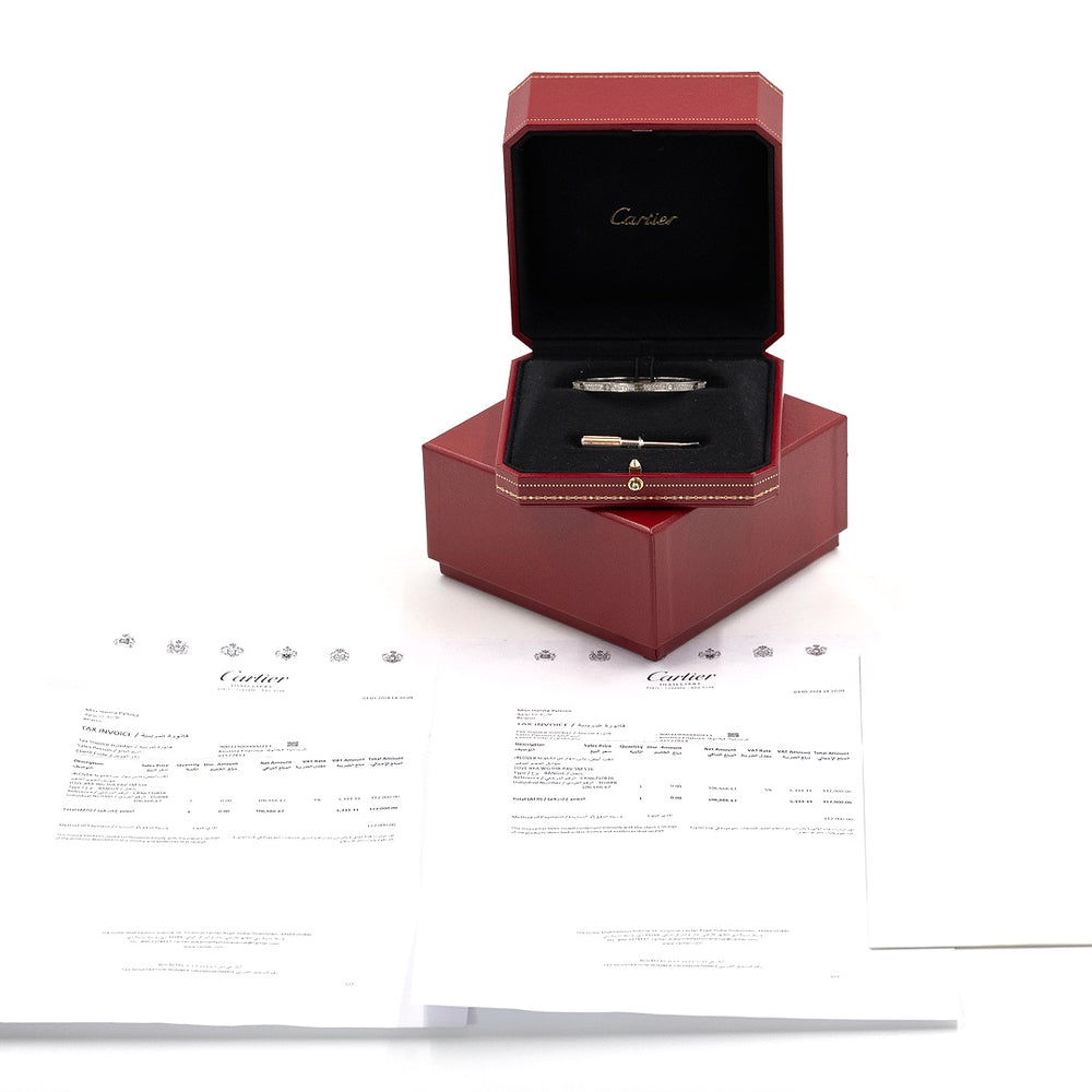 Cartier Love Bracelet Small Model Pavé in 18K White Gold with Diamonds - Gemaee  UAE