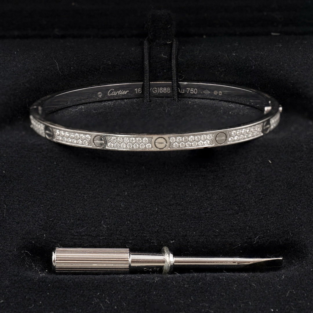 Cartier Love Bracelet Small Model Pavé in 18K White Gold with Diamonds - Gemaee  UAE