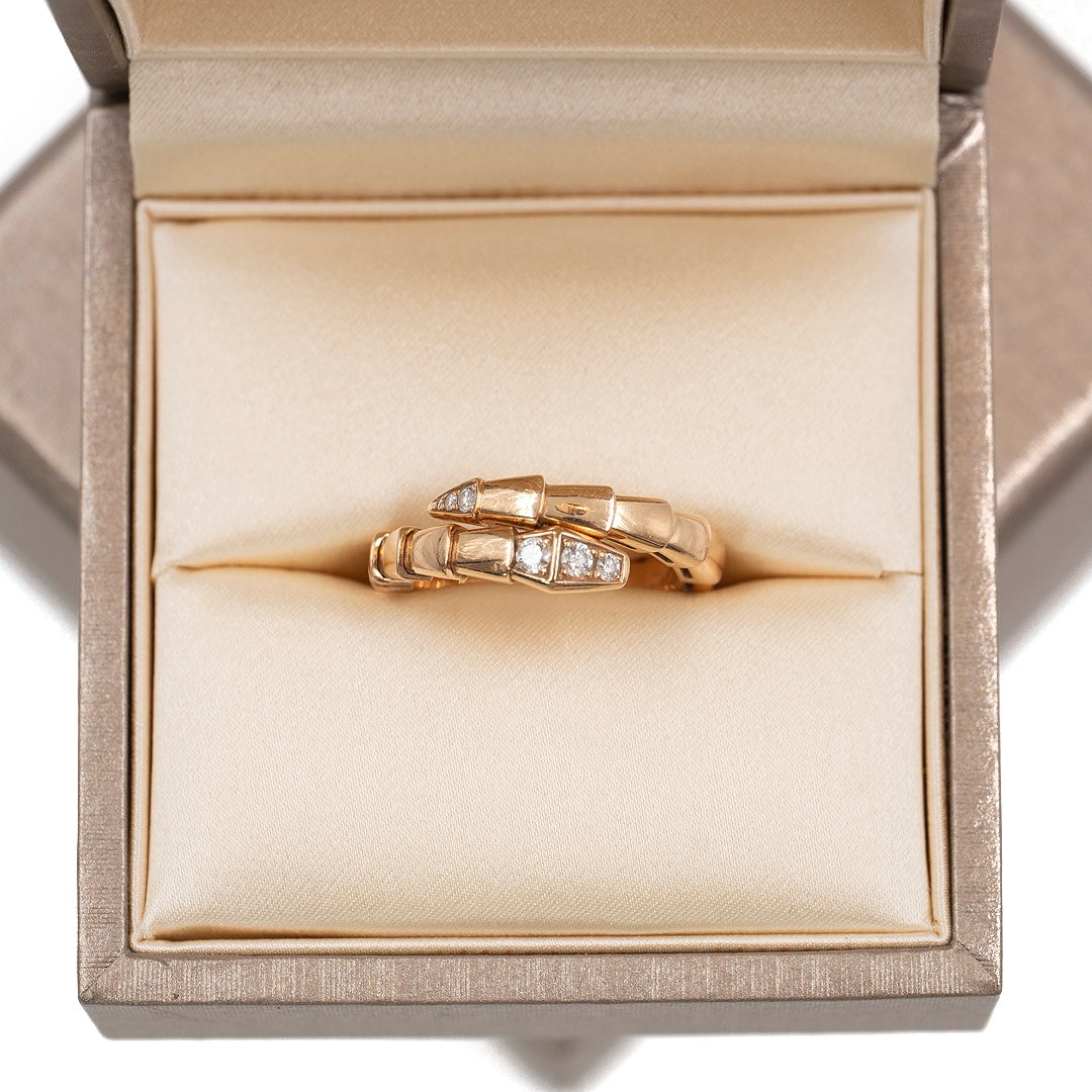 Bulgari Serpenti Viper Ring in 18K Rose Gold with Pavé Diamonds - Gemaee  UAE