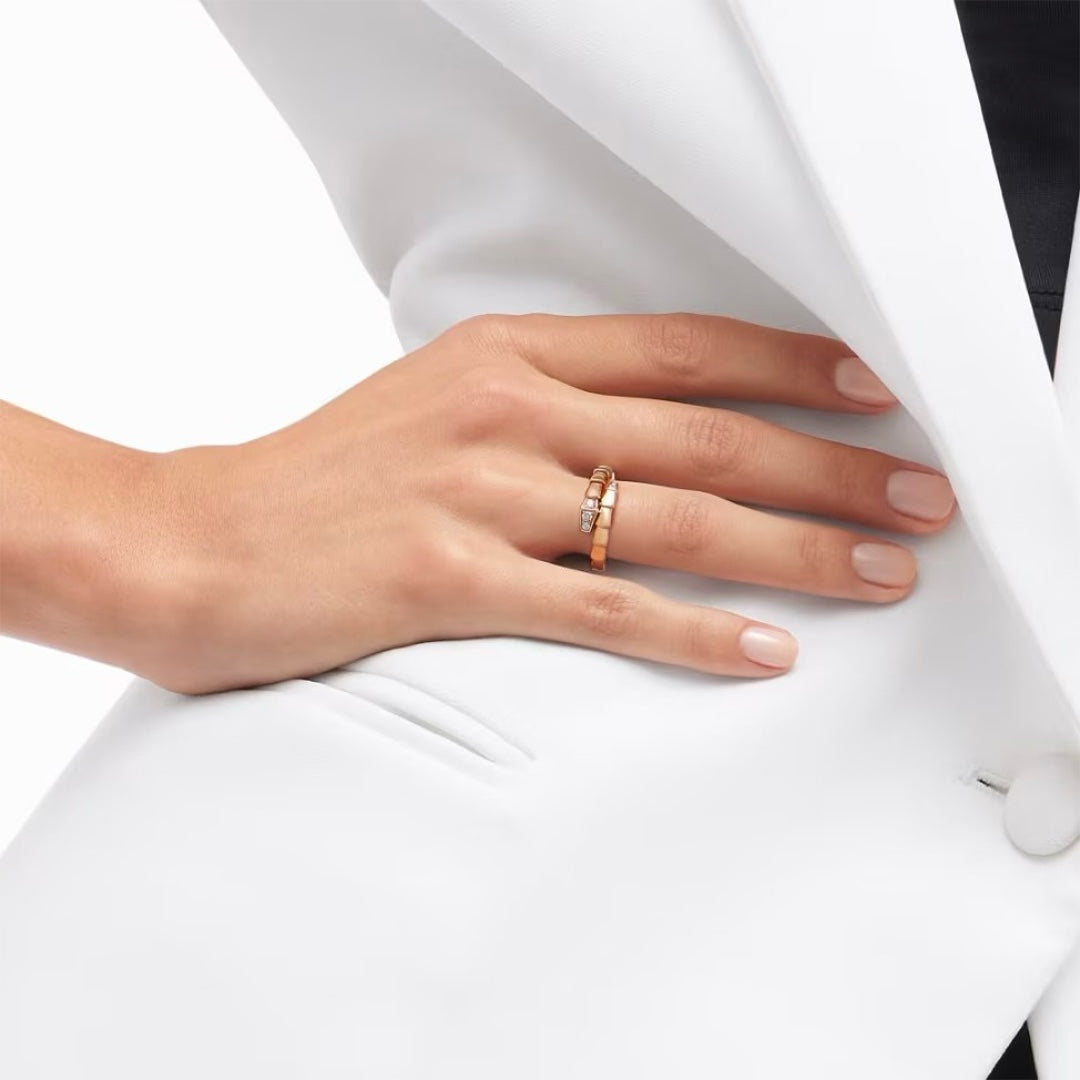 Bulgari Serpenti Viper Ring in 18K Rose Gold with Pavé Diamonds - Gemaee  UAE