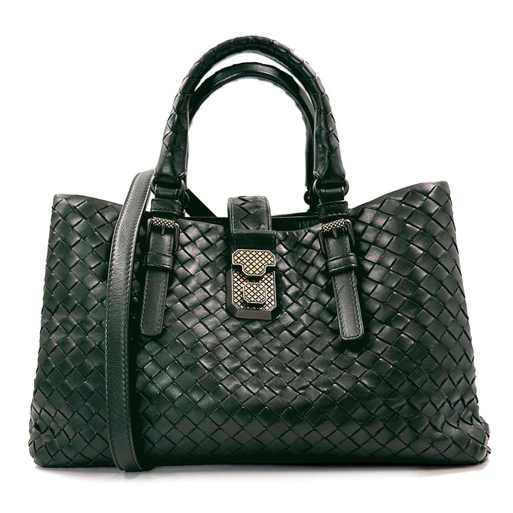 Bottega Veneta Intrecciato Roma Tote Bag in Dark Green Leather