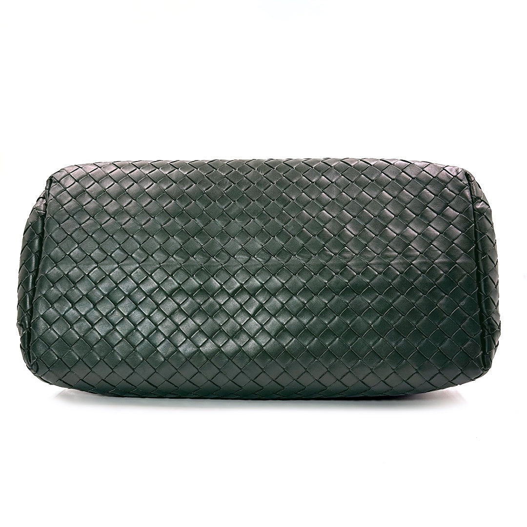 Bottega Veneta Intrecciato Roma Tote Bag in Dark Green Leather