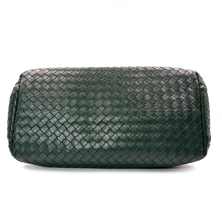 Bottega Veneta Intrecciato Roma Tote Bag in Dark Green Leather
