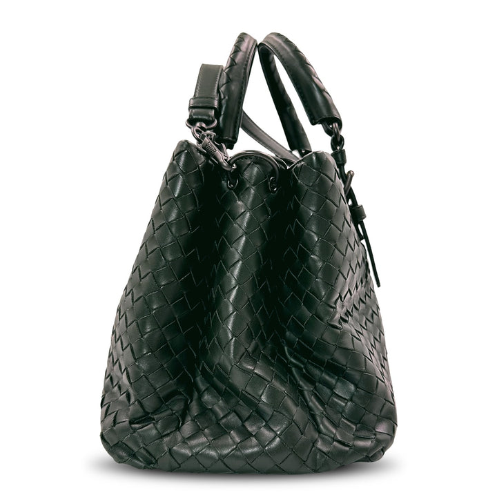 Bottega Veneta Intrecciato Roma Tote Bag in Dark Green Leather