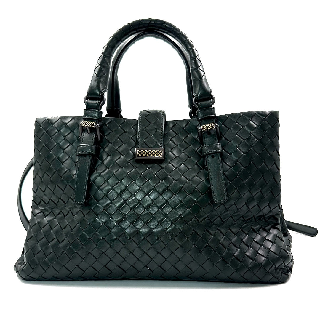 Bottega Veneta Intrecciato Roma Tote Bag in Dark Green Leather
