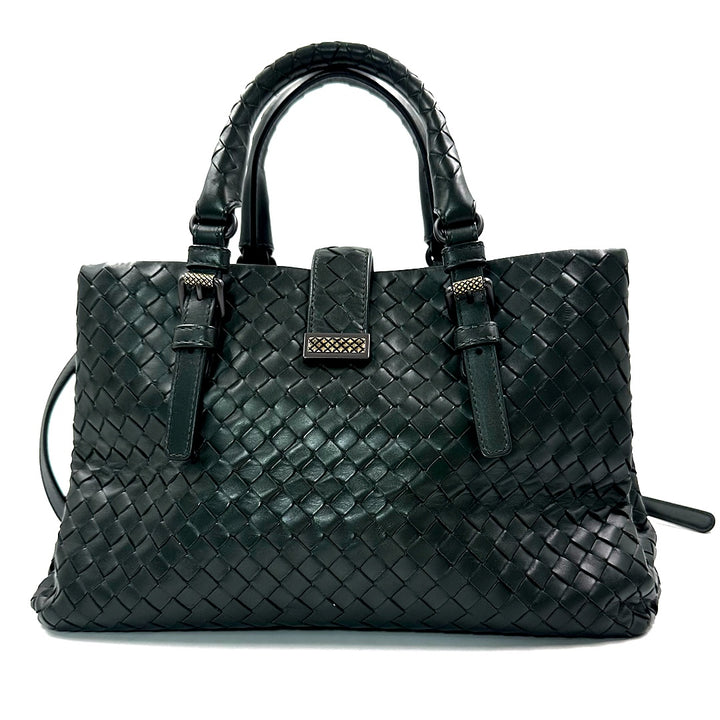 Bottega Veneta Intrecciato Roma Tote Bag in Dark Green Leather