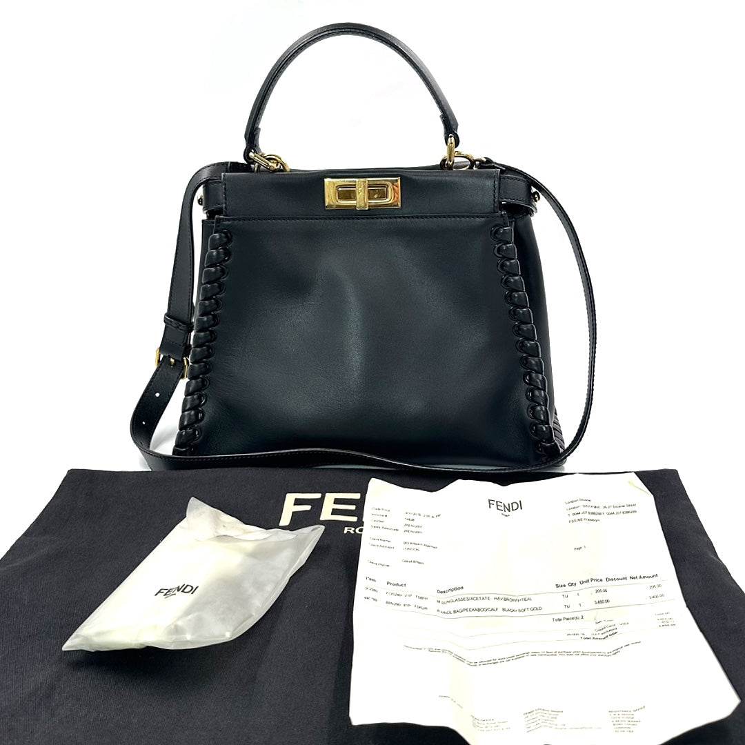 Fendi Peekaboo Whipstitched Top Handle Bag in Black Leather