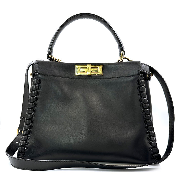 Fendi Peekaboo Whipstitched Top Handle Bag in Black Leather