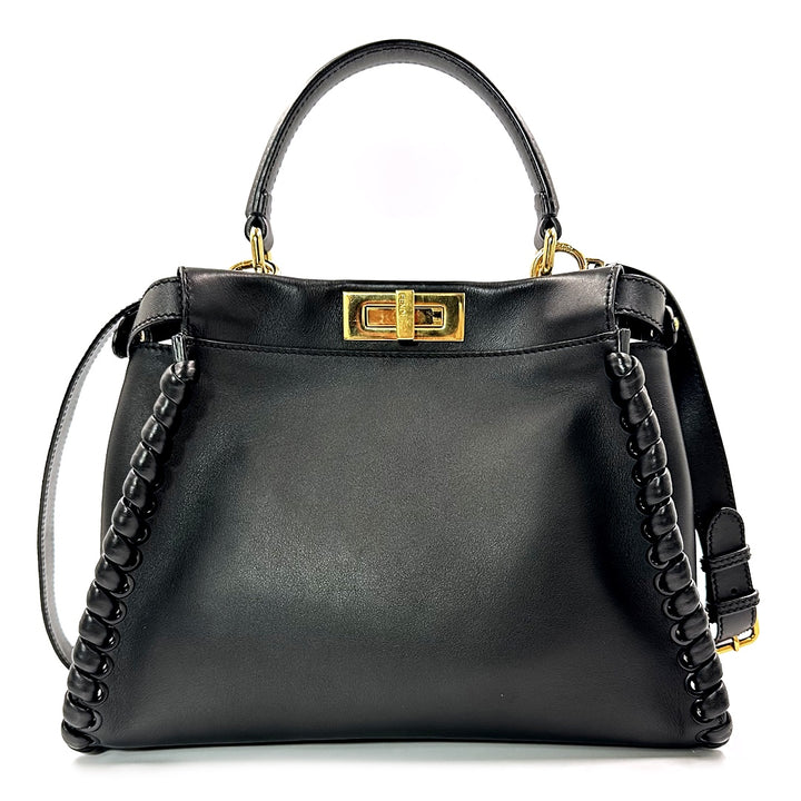 Fendi Peekaboo Whipstitched Top Handle Bag in Black Leather