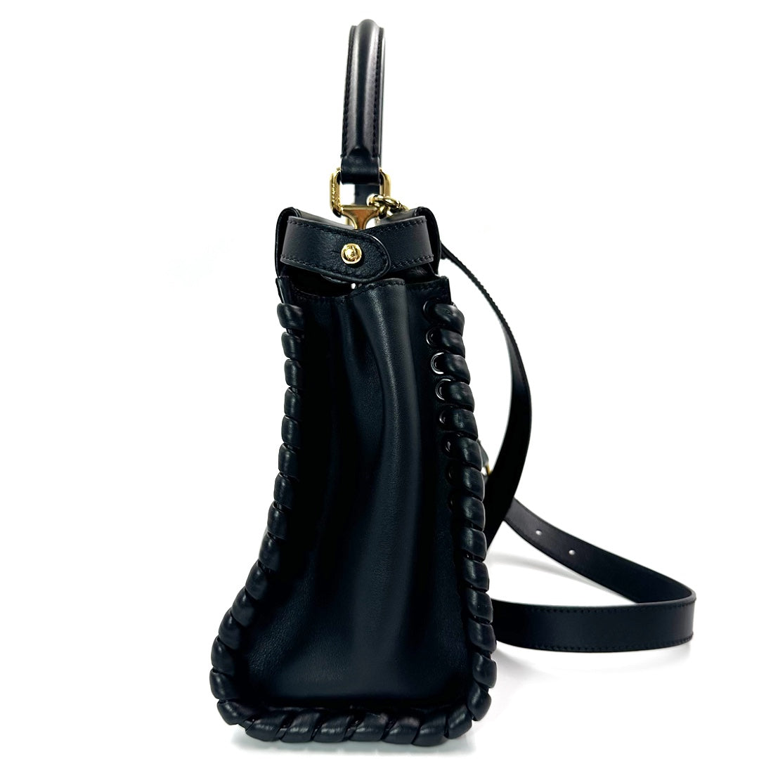 Fendi Peekaboo Whipstitched Top Handle Bag in Black Leather