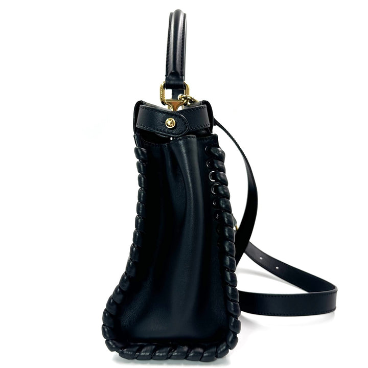Fendi Peekaboo Whipstitched Top Handle Bag in Black Leather