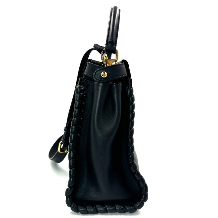 Fendi Peekaboo Whipstitched Top Handle Bag in Black Leather