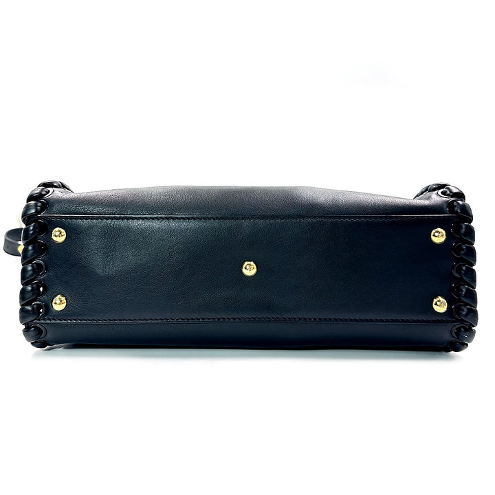Fendi Peekaboo Whipstitched Top Handle Bag in Black Leather