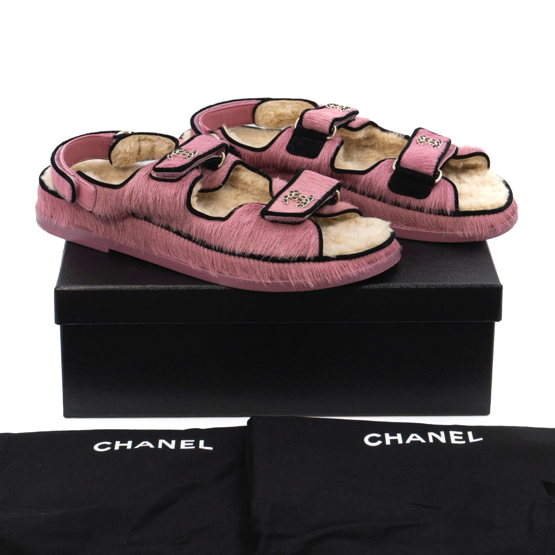 Chanel Pink Pony Style Calfskin Dad Sandals with Shearling - Gemaee  UAE