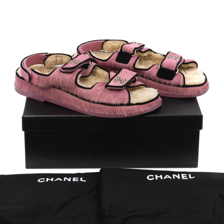 Chanel Pink Pony Style Calfskin Dad Sandals with Shearling - Gemaee  UAE