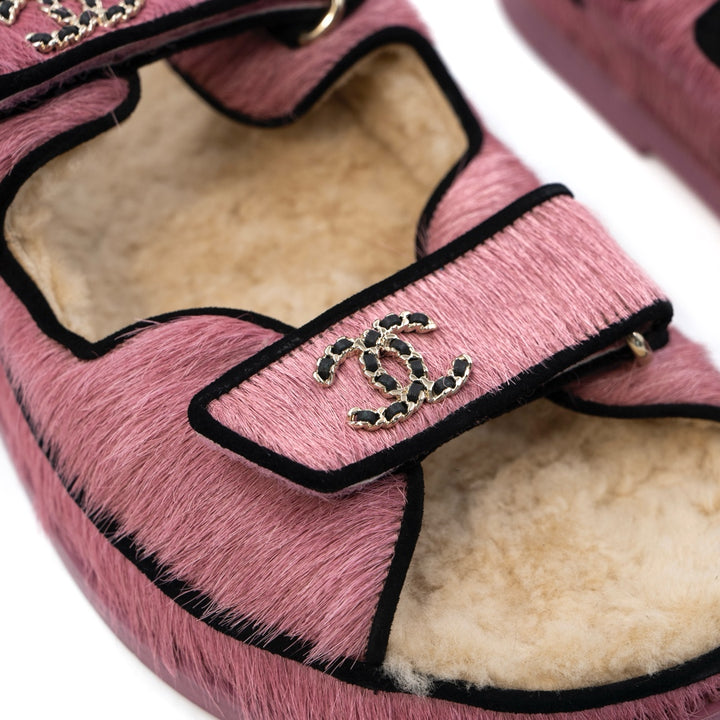 Chanel Pink Pony Style Calfskin Dad Sandals with Shearling - Gemaee  UAE