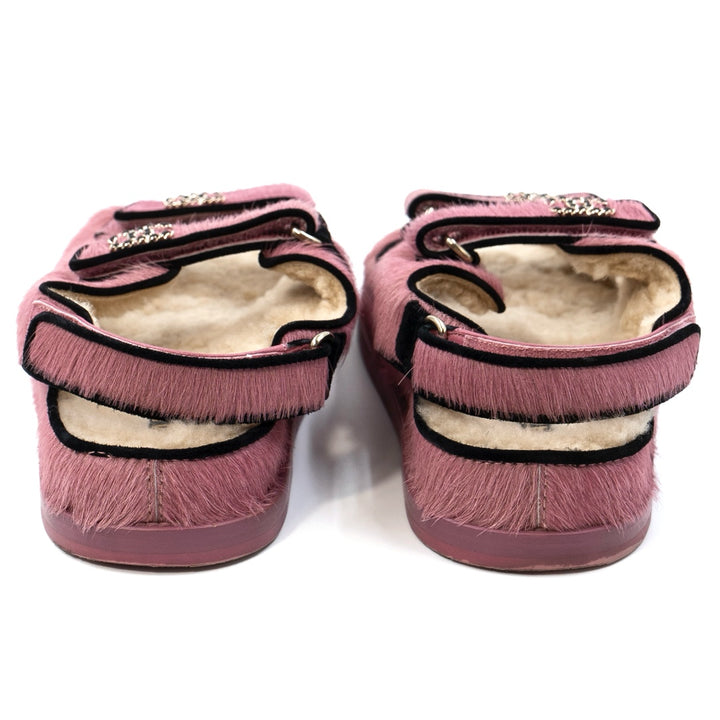 Chanel Pink Pony Style Calfskin Dad Sandals with Shearling - Gemaee  UAE