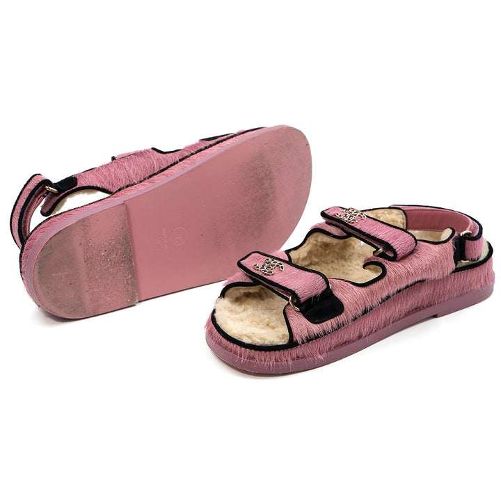 Chanel Pink Pony Style Calfskin Dad Sandals with Shearling - Gemaee  UAE