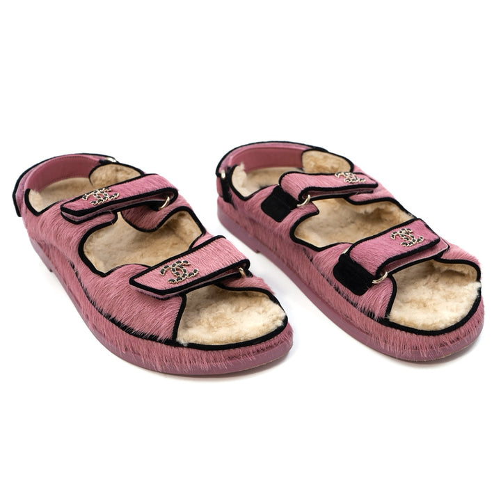 Chanel Pink Pony Style Calfskin Dad Sandals with Shearling - Gemaee  UAE