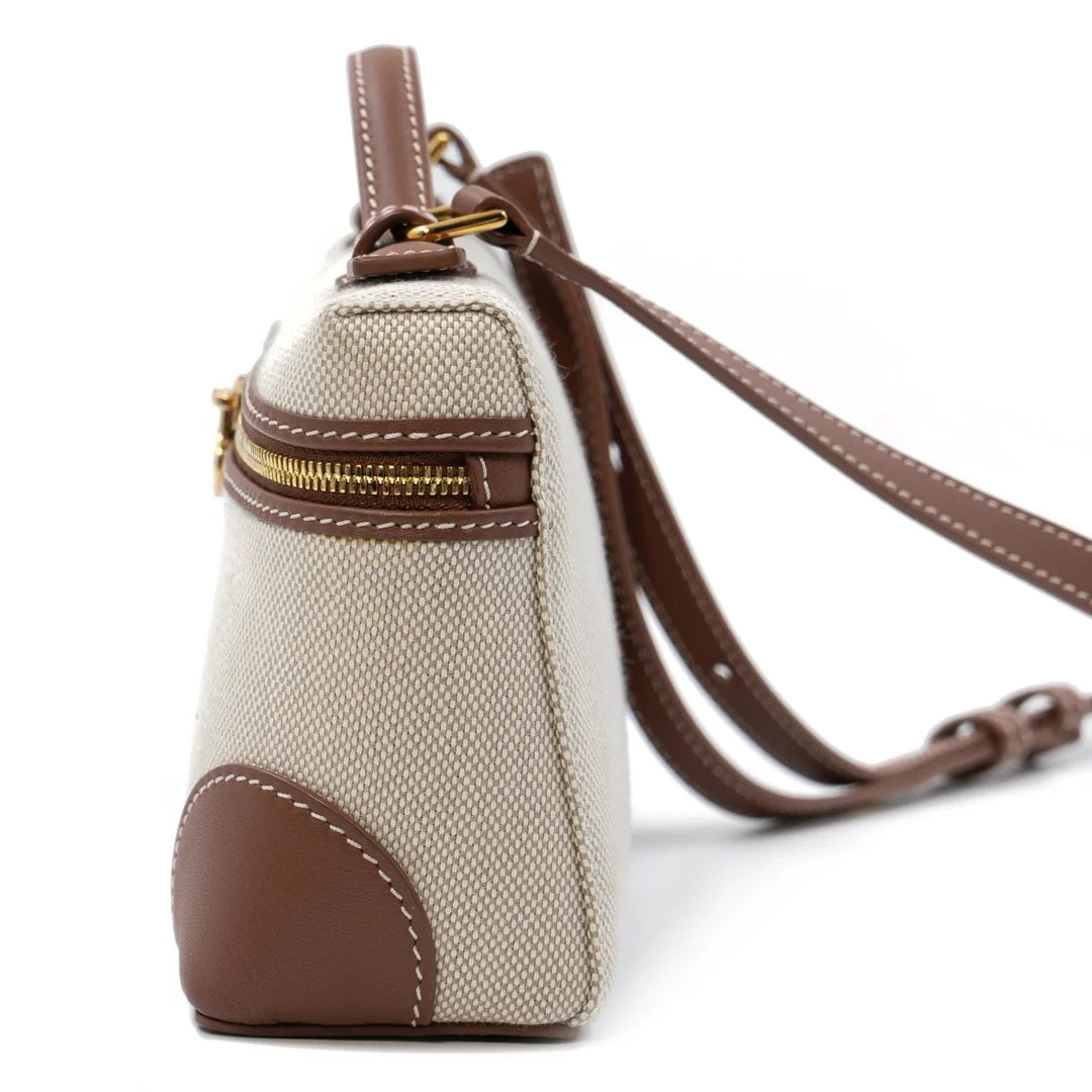 Loro Piana Extra Pocket Bag 19 in Canvas and Leather with Gold-Tone Hardware