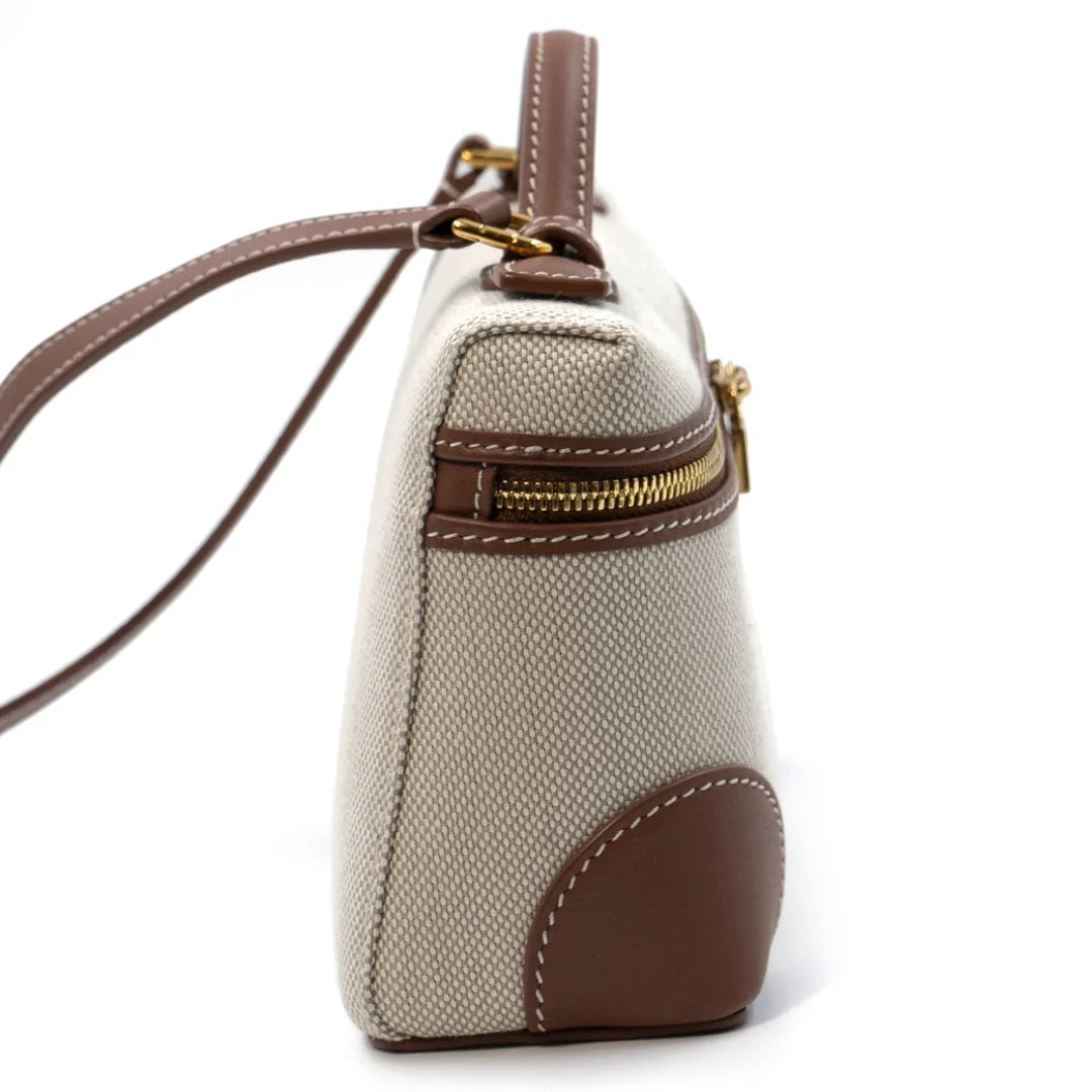 Loro Piana Extra Pocket Bag 19 in Canvas and Leather with Gold-Tone Hardware